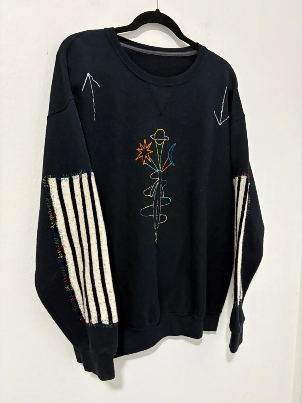 Embroidered Alien Galaxy Universe Crewneck Sweater in black